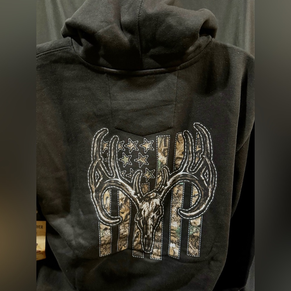 Buckhorn Hoodie with Deer Skull and Flag Design- Size:XL